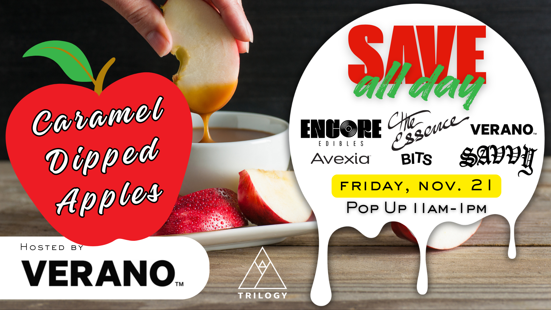 apples and caramel dip hosted by verano on friday nov 21 from 11am-1pm