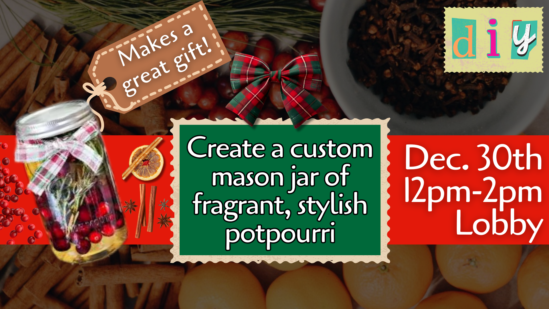 diy potpourri event dec 30 12-2pm free workshop